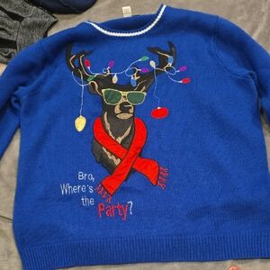 Blue Festive Sweater with Reindeer Design